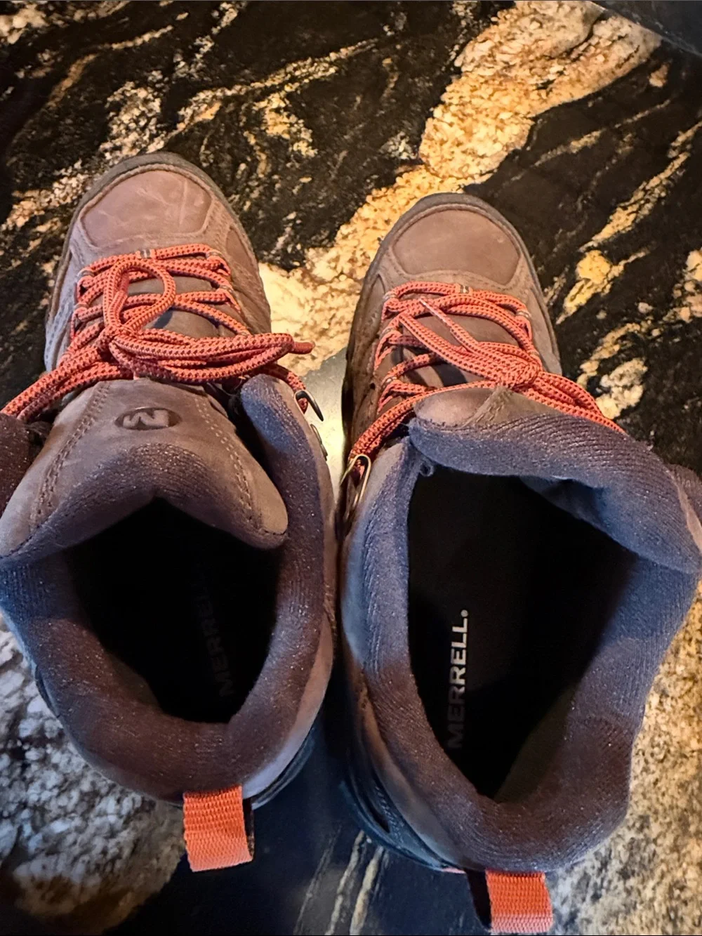 Men’s MERRELL Brown Hiking Boots with Orange Laces - Waterproof Trail Shoe